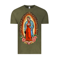Vintage Olive our lady of guadalupe leopard and roses Vintage Tee - BarkalooDesign