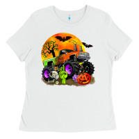 White halloween monster truck Ladies Tee - Zillion Design Studio