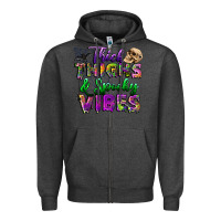 Charcoal Heather thick thighs and spooky vibes Zipper Hoodie - BundleAndBundleShop