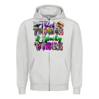 Dove Grey thick thighs and spooky vibes Zipper Hoodie - BundleAndBundleShop