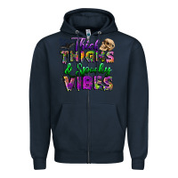 Navy thick thighs and spooky vibes Zipper Hoodie - BundleAndBundleShop