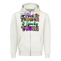 Oatmeal Heather thick thighs and spooky vibes Zipper Hoodie - BundleAndBundleShop