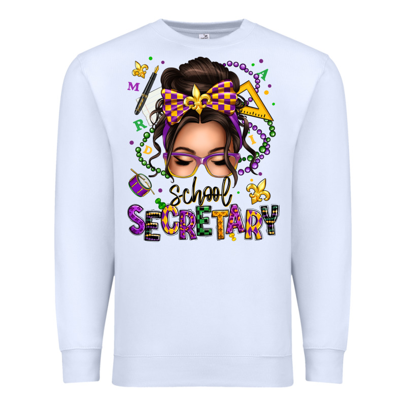 Mardi Gras School Secretary Caucasian Messy Bun Premium Sweatshirt by texasbilliewilder | Teevron