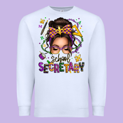 Mardi Gras School Secretary Caucasian Messy Bun Premium Sweatshirt Designed By Texasbilliewilder