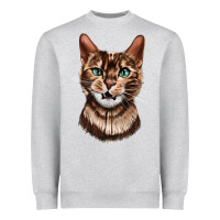 Heather Grey Bengal Cat Face Heavyweight Sweatshirt - LillyAllenDesigns