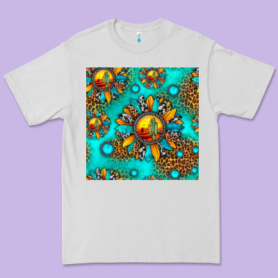 Western Sunset Sunflowers Seamless Pattern Premium Tee Designed By Hra Design Shop