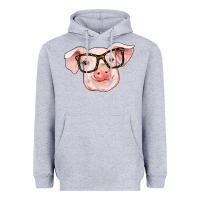Heather Grey pig with glasses Heavyweight Hoodie - RanaPortraitStore