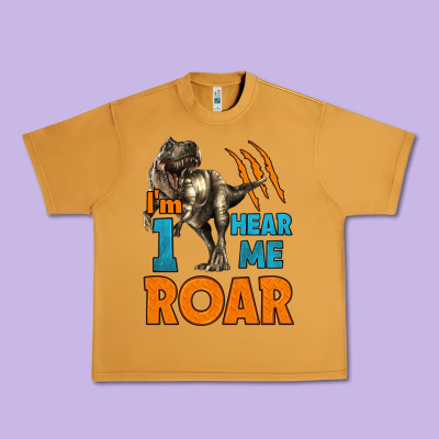I'm One Hear Me Roar Dinosaur Birthday Urban Heavy Tee Designed By Lillyallendesigns