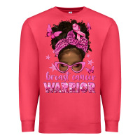 Afro Messy Bun Breast Cancer Warrior Premium Sweatshirt | Teevron