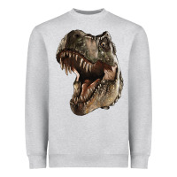 Heather Grey Tyrannosaurus T Rex Face Heavyweight Sweatshirt - LillyAllenDesigns