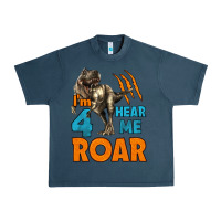Midnight Navy i'm four hear me roar dinosaur birthday Urban Heavy Tee - LillyAllenDesigns