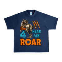 Navy i'm four hear me roar dinosaur birthday Urban Heavy Tee - LillyAllenDesigns