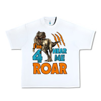 White i'm four hear me roar dinosaur birthday Urban Heavy Tee - LillyAllenDesigns