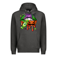 Charcoal Heather Halloween lips Premium Hoodie - NancyCooperArtShop