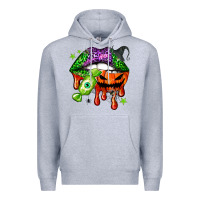 Heather Grey Halloween lips Premium Hoodie - NancyCooperArtShop