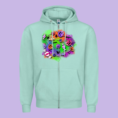 Halloween Candy Patches Zipper Hoodie Designed By Bundleandbundleshop