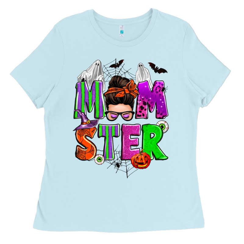 Halloween Momster Messy Bun Ladies Tee by Zillion Design Studio | Teevron