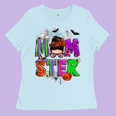 Halloween Momster Messy Bun Ladies Tee Designed By Zillion Design Studio
