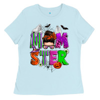 Baby Blue halloween momster messy bun Ladies Tee - Zillion Design Studio
