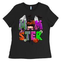 Black halloween momster messy bun Ladies Tee - Zillion Design Studio