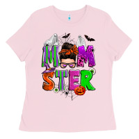 Bubblegum Pink halloween momster messy bun Ladies Tee - Zillion Design Studio