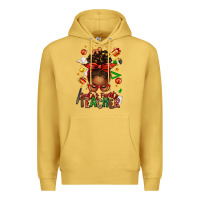 Antique Gold santa's favorite teacher afro messy bun Premium Hoodie - texasbilliewilder