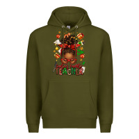 Army Green santa's favorite teacher afro messy bun Premium Hoodie - texasbilliewilder