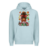 Blue Mist santa's favorite teacher afro messy bun Premium Hoodie - texasbilliewilder