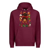 Burgundy santa's favorite teacher afro messy bun Premium Hoodie - texasbilliewilder