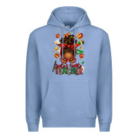 Colony Blue santa's favorite teacher afro messy bun Premium Hoodie - texasbilliewilder