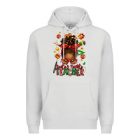 Dove Grey santa's favorite teacher afro messy bun Premium Hoodie - texasbilliewilder