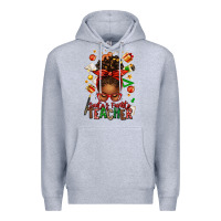 Heather Grey santa's favorite teacher afro messy bun Premium Hoodie - texasbilliewilder