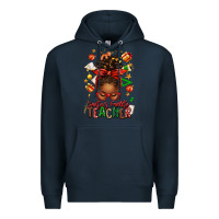 Navy santa's favorite teacher afro messy bun Premium Hoodie - texasbilliewilder