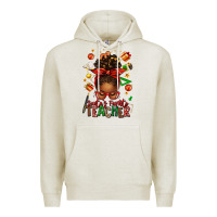 Oatmeal Heather santa's favorite teacher afro messy bun Premium Hoodie - texasbilliewilder