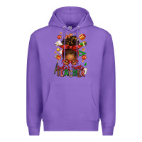 Purple santa's favorite teacher afro messy bun Premium Hoodie - texasbilliewilder
