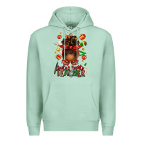 Seafoam santa's favorite teacher afro messy bun Premium Hoodie - texasbilliewilder
