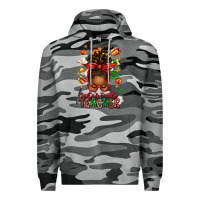 Slate Camo santa's favorite teacher afro messy bun Premium Hoodie - texasbilliewilder