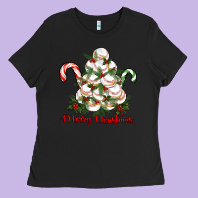 Merry Christmas Baseball Ladies Tee Designed By Ranaportraitstore