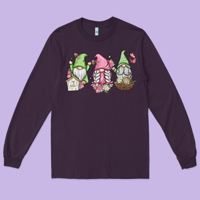 Spring Gnomes Long Sleeve Tee Designed By Maliassmallbusiness