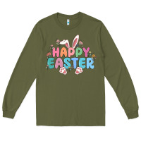 Army Green happy easter Long Sleeve Tee - MaliasSmallBusiness