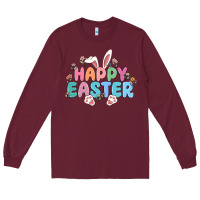 Burgundy happy easter Long Sleeve Tee - MaliasSmallBusiness