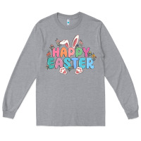 Heather Grey happy easter Long Sleeve Tee - MaliasSmallBusiness