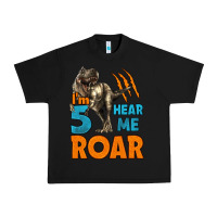 Black i'm five hear me roar dinosaur birthday Urban Heavy Tee - LillyAllenDesigns