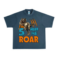 Midnight Navy i'm five hear me roar dinosaur birthday Urban Heavy Tee - LillyAllenDesigns