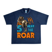 Navy i'm five hear me roar dinosaur birthday Urban Heavy Tee - LillyAllenDesigns