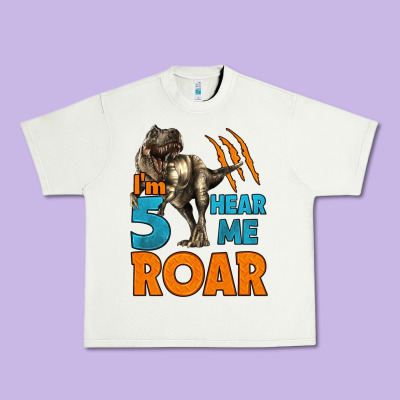 I'm Five Hear Me Roar Dinosaur Birthday Urban Heavy Tee Designed By Lillyallendesigns