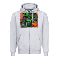 Heather Grey drink up witches Zipper Hoodie - BundleAndBundleShop