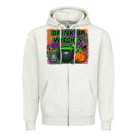 Oatmeal Heather drink up witches Zipper Hoodie - BundleAndBundleShop