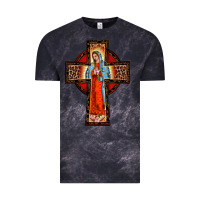Cloud Black lady of guadalupe leopard cross Vintage Tee - BarkalooDesign