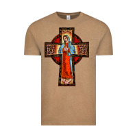 Vintage Coffee lady of guadalupe leopard cross Vintage Tee - BarkalooDesign